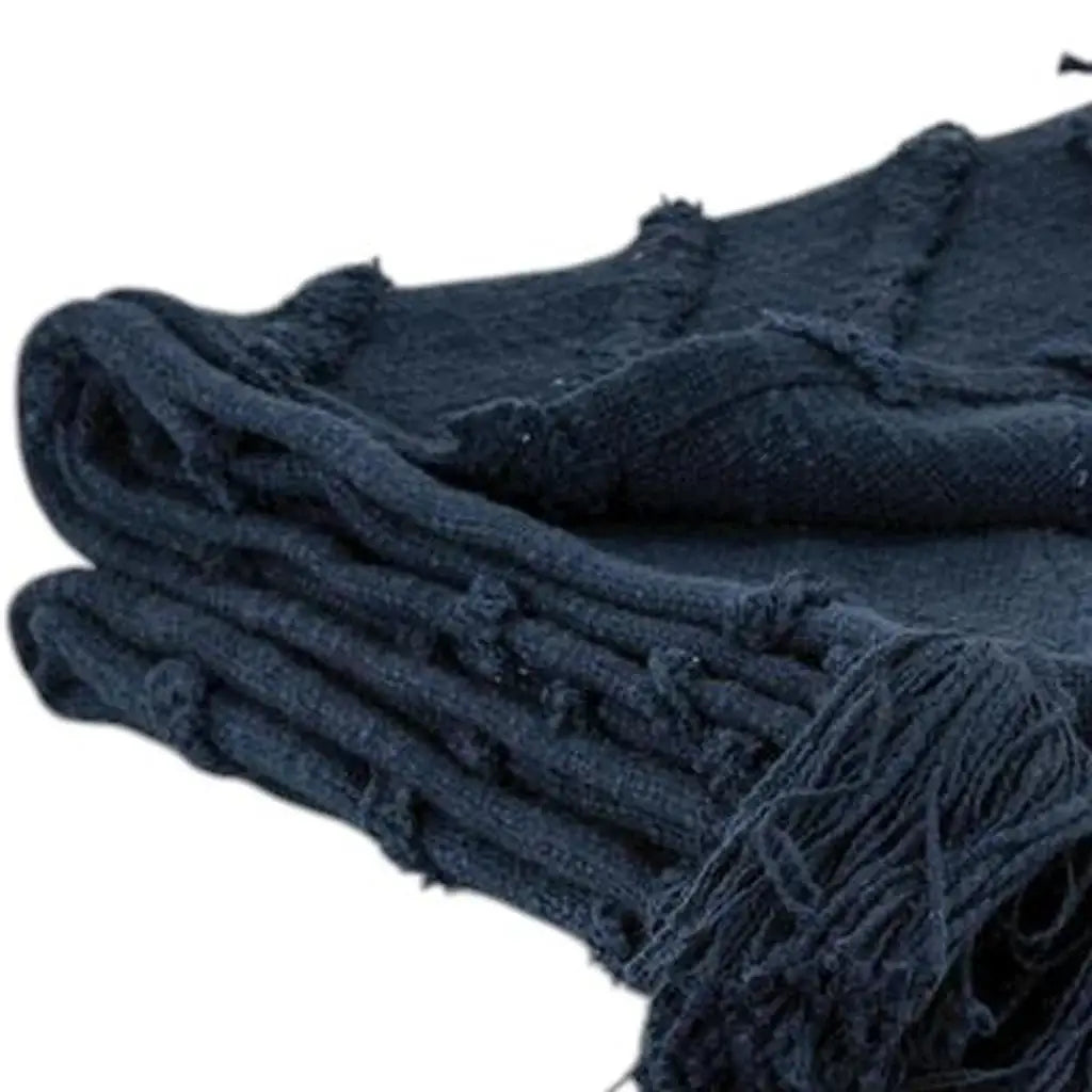 50" X 60" Blue Cotton Woven Geometric Throw Blanket with Tassels - Homeroots - Flyclothing LLC
