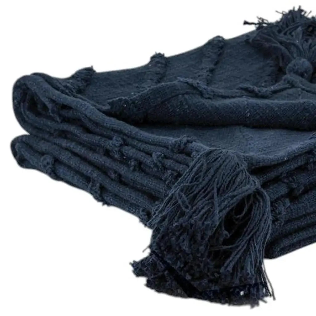 50" X 60" Blue Cotton Woven Geometric Throw Blanket with Tassels - Homeroots - Flyclothing LLC