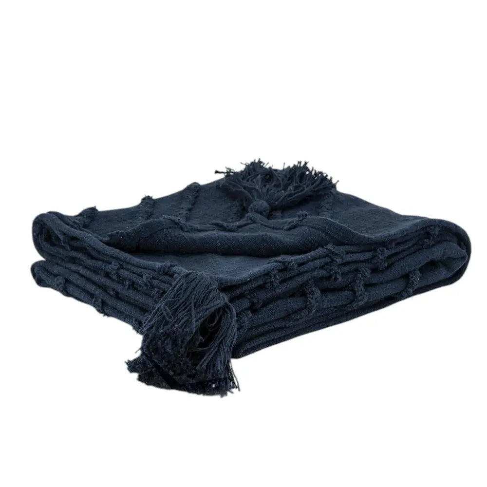 50" X 60" Blue Cotton Woven Geometric Throw Blanket with Tassels - Homeroots - Flyclothing LLC
