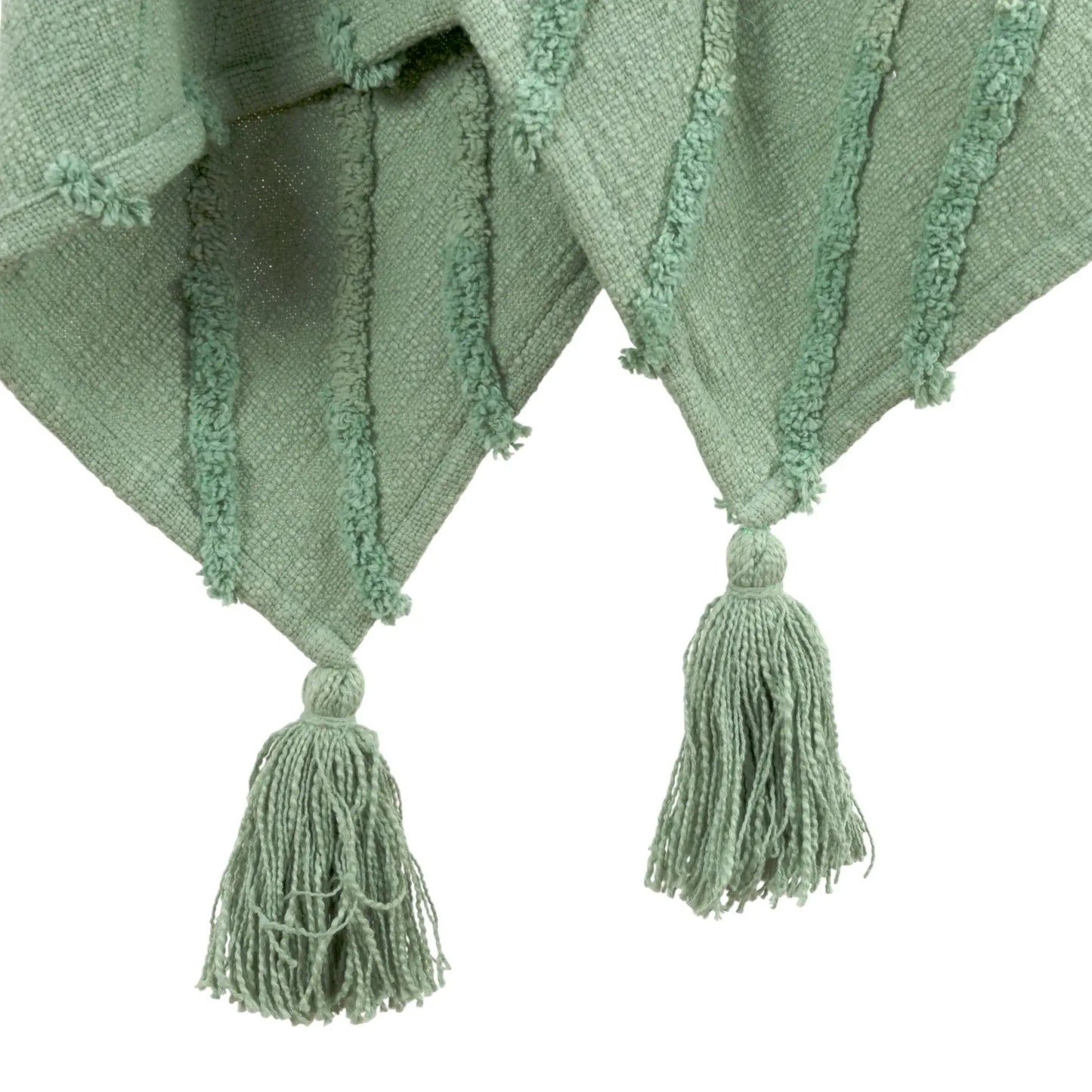 50" X 60" Green Cotton Woven Geometric Throw Blanket with Tassels - Homeroots - Flyclothing LLC