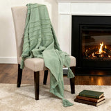 50" X 60" Green Cotton Woven Geometric Throw Blanket with Tassels - Homeroots - Flyclothing LLC