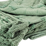 50" X 60" Green Cotton Woven Geometric Throw Blanket with Tassels - Homeroots - Flyclothing LLC