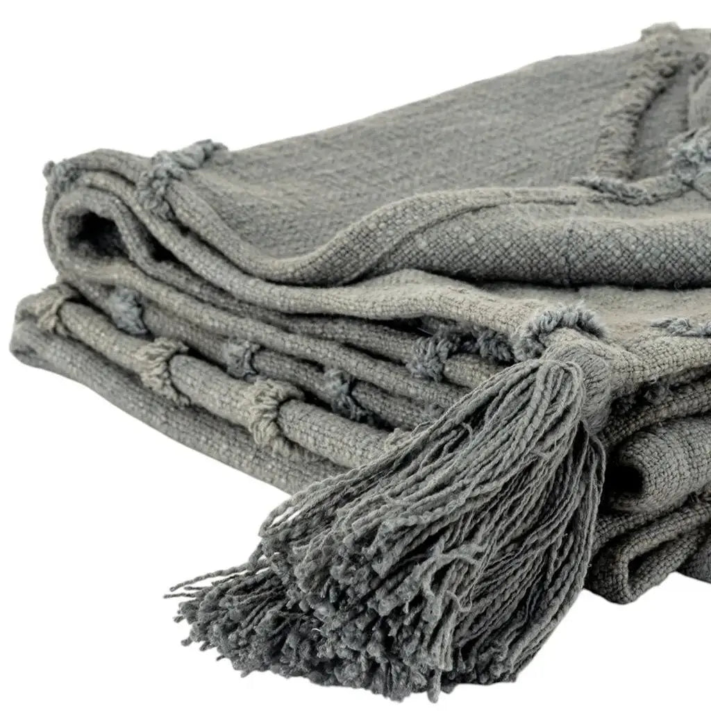 50" X 60" Gray Cotton Woven Geometric Throw Blanket with Tassels - Homeroots - Flyclothing LLC