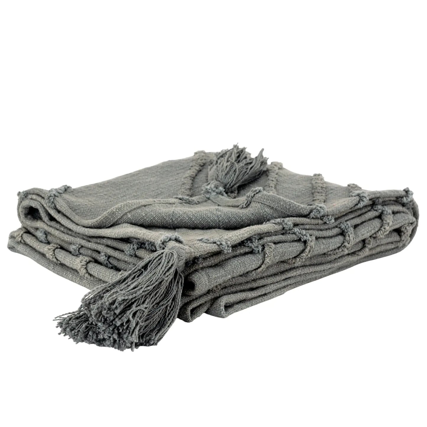 50" X 60" Gray Cotton Woven Geometric Throw Blanket with Tassels - Homeroots - Flyclothing LLC