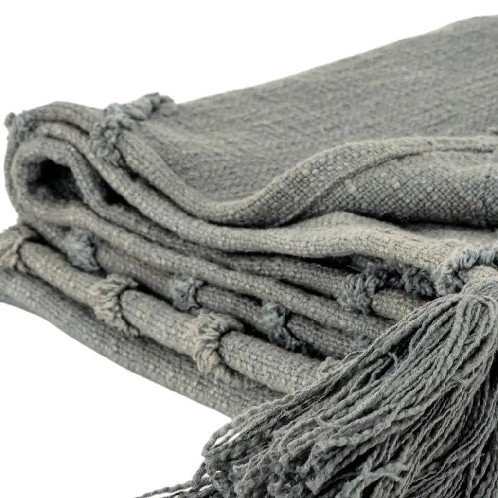 50" X 60" Gray Cotton Woven Geometric Throw Blanket with Tassels - Homeroots - Flyclothing LLC