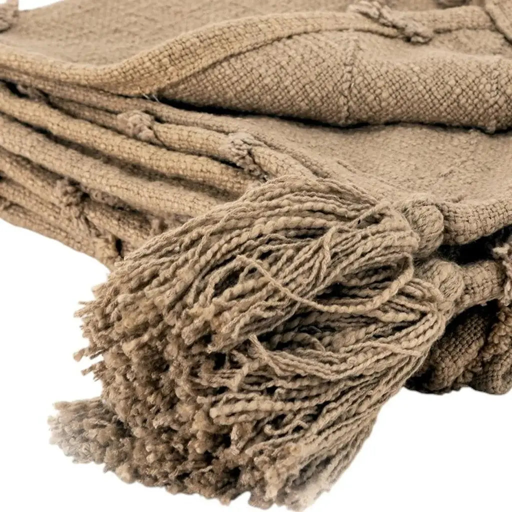 50" X 60" Brown Cotton Woven Geometric Throw Blanket with Tassels - Homeroots - Flyclothing LLC