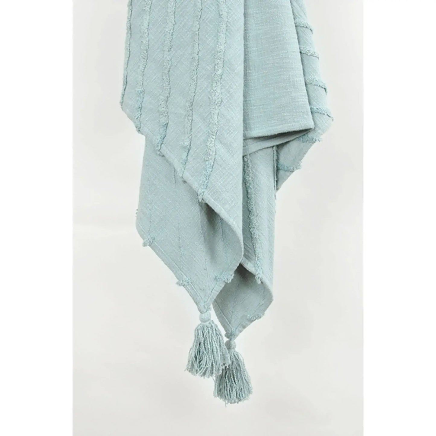 50" X 60" Aqua Cotton Woven Geometric Throw Blanket with Tassels - Homeroots - Flyclothing LLC