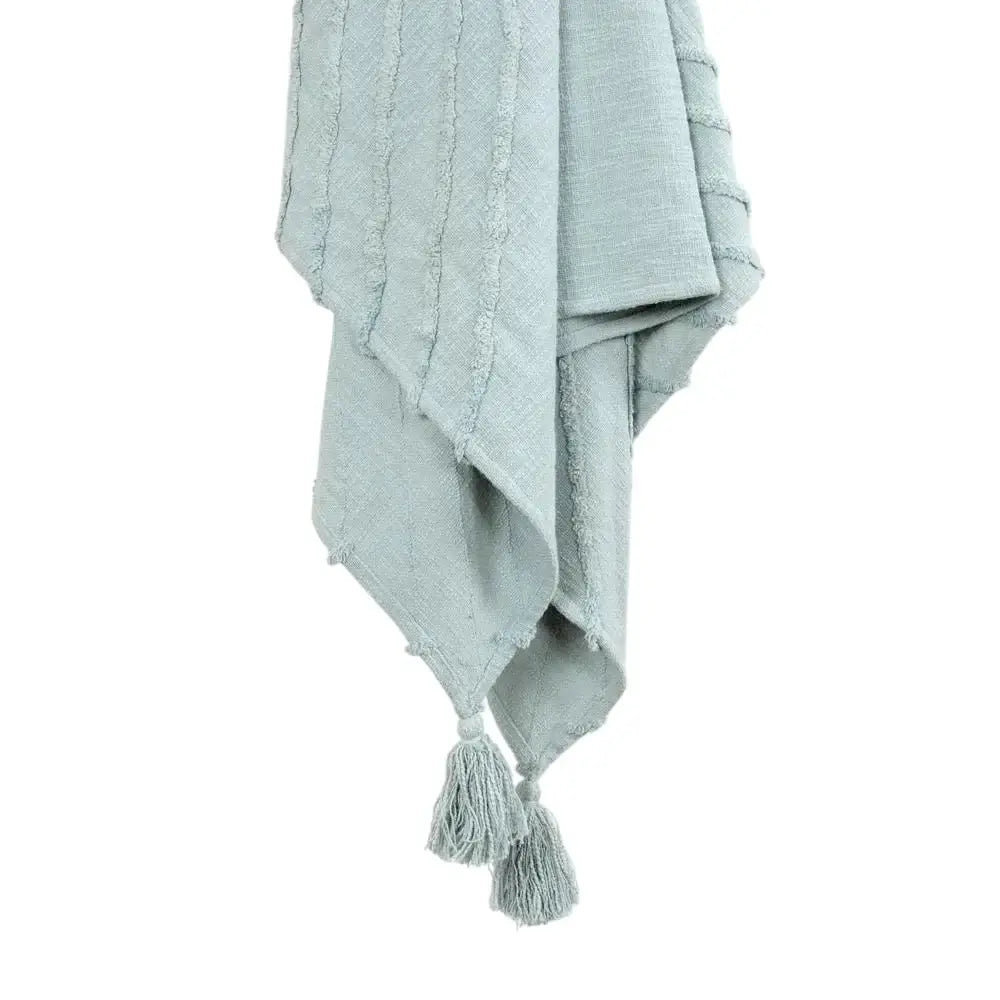 50" X 60" Aqua Cotton Woven Geometric Throw Blanket with Tassels - Homeroots - Flyclothing LLC