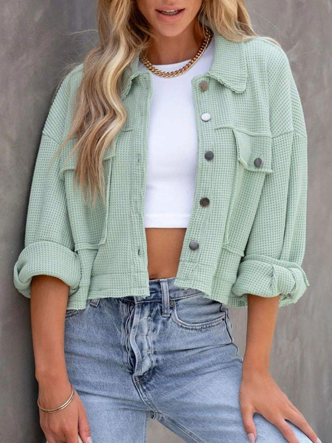 Button Up Long Sleeve Jacket - Trendsi - Flyclothing LLC