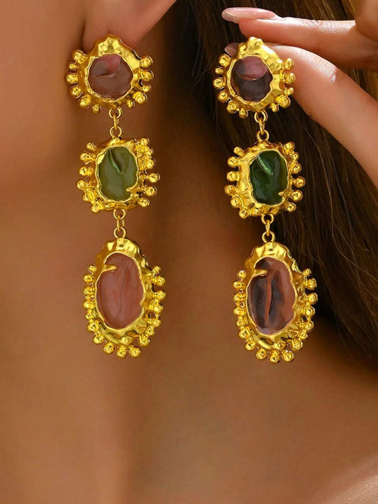 18K Gold-Plated Stainless Steel Multi-Color Crystal Drop Earrings - Trendsi - Flyclothing LLC
