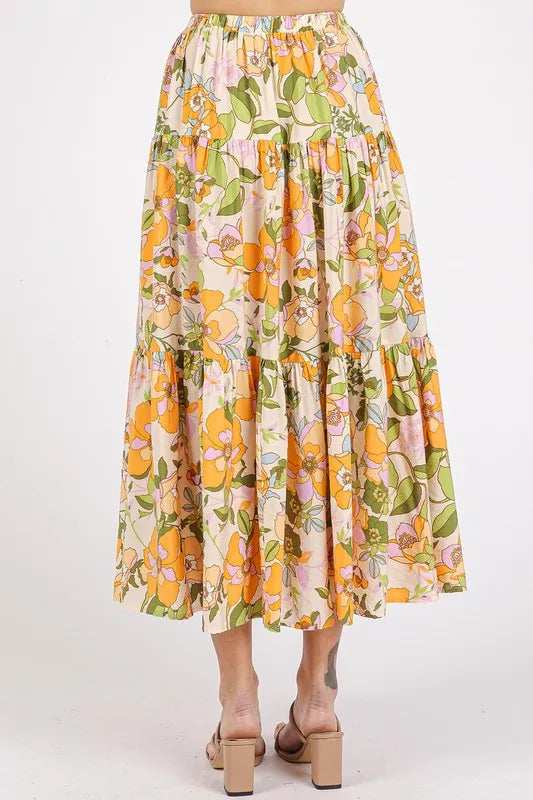 Mittoshop Flower Print Elastic Waist Tiered Skirt - Trendsi - Flyclothing LLC
