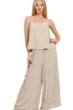 Zenana Woven Acid Crinkle Washed Cami & Pants 2 Piece Set - Trendsi