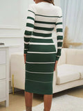 Color Block Round Neck Long Sleeve Midi Dress - Trendsi - Flyclothing LLC