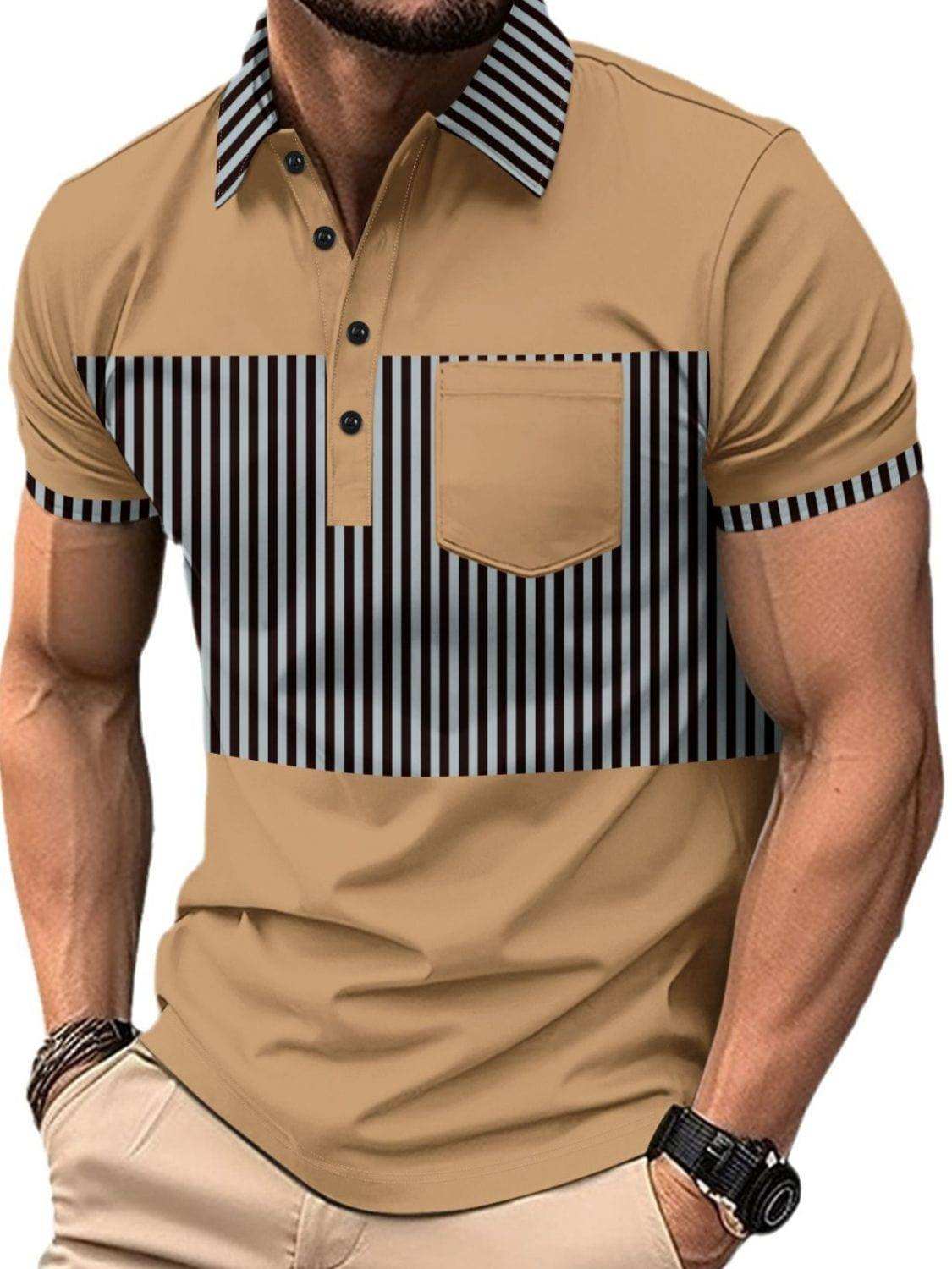 Men's Full Size Collared Contrast Striped Polo Plus Size - Trendsi - Flyclothing LLC