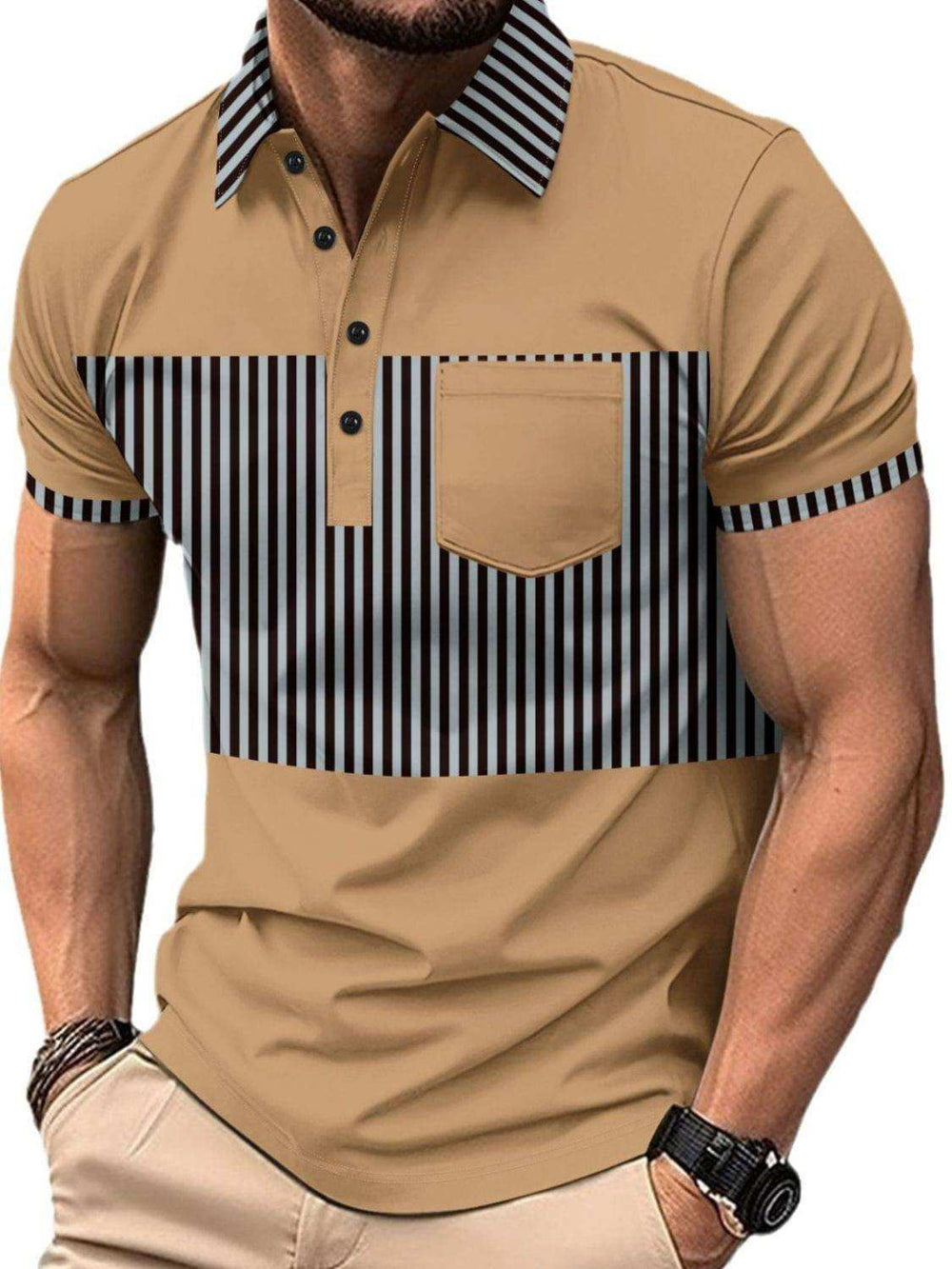Men's Full Size Collared Contrast Striped Polo Plus Size - Trendsi - Flyclothing LLC