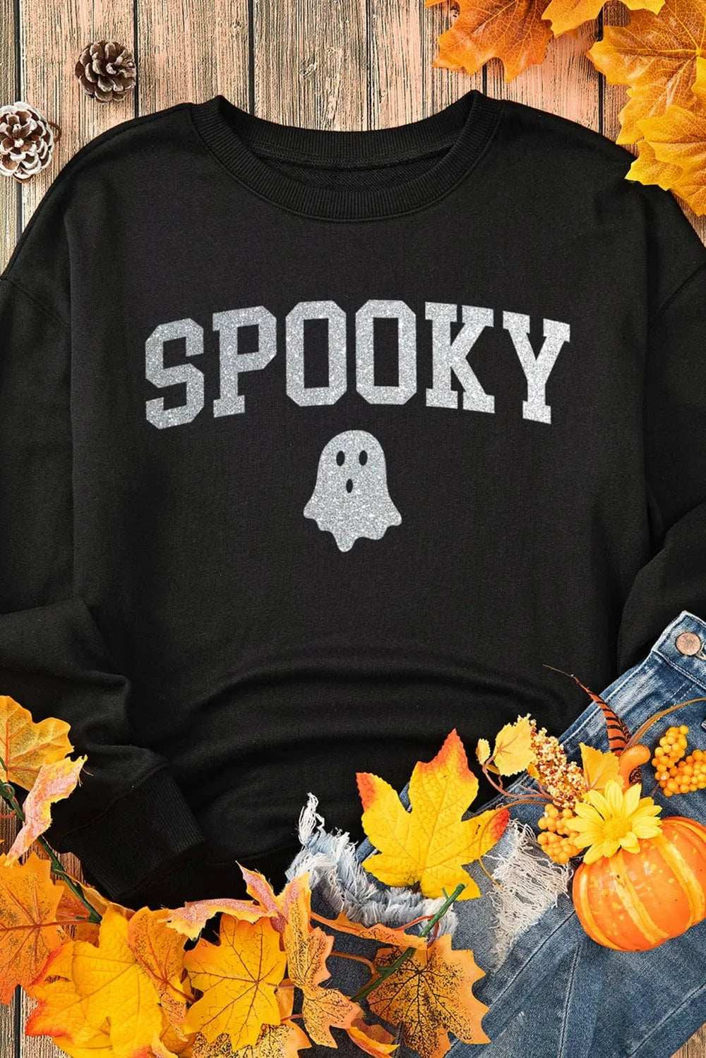 SPOOKY Round Neck Long Sleeve Sweatshirt - Trendsi - Flyclothing LLC