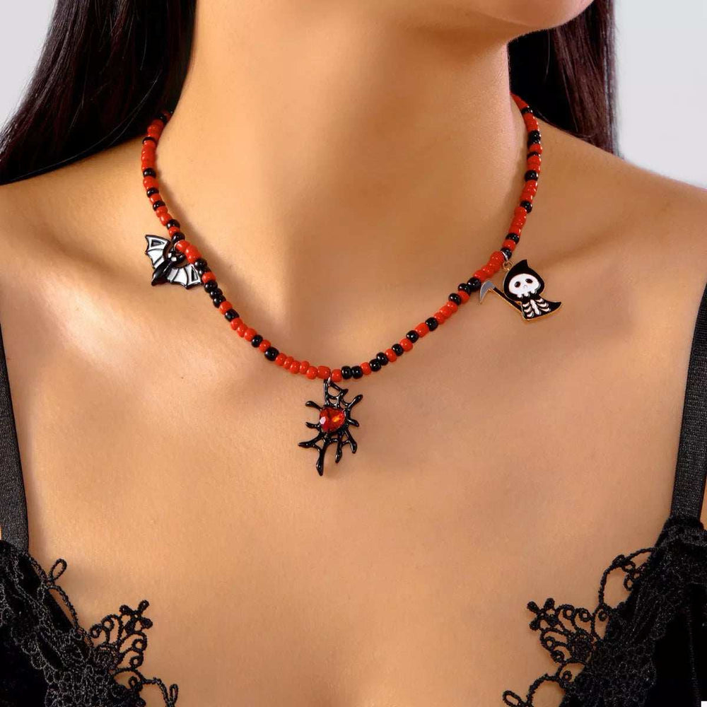 Halloween Spider Web Beaded Necklace - Trendsi - Flyclothing LLC