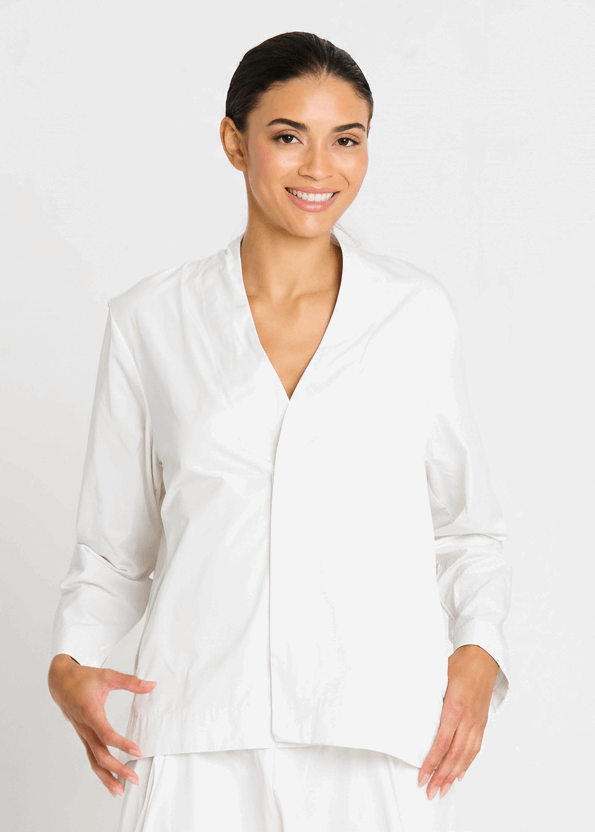Nylon Minimal Swing Jacket - White - PLANET by Lauren G - Flyclothing LLC