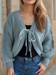 Tied Dropped Shoulder Long Sleeve Cardigan - Trendsi