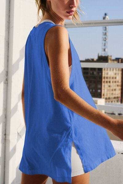 Side Slit V-Neck Tank - Trendsi - Flyclothing LLC