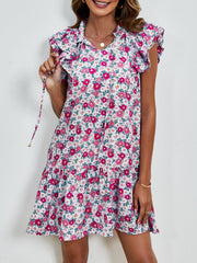 Tied Floral Cap Sleeve Mini Dress - Trendsi