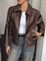 Zip Up Leather Jacket - Trendsi - Flyclothing LLC