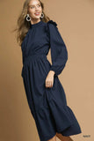 Umgee Textured Midi Dress with Ruffle Shoulder Detail - Trendsi - Flyclothing LLC