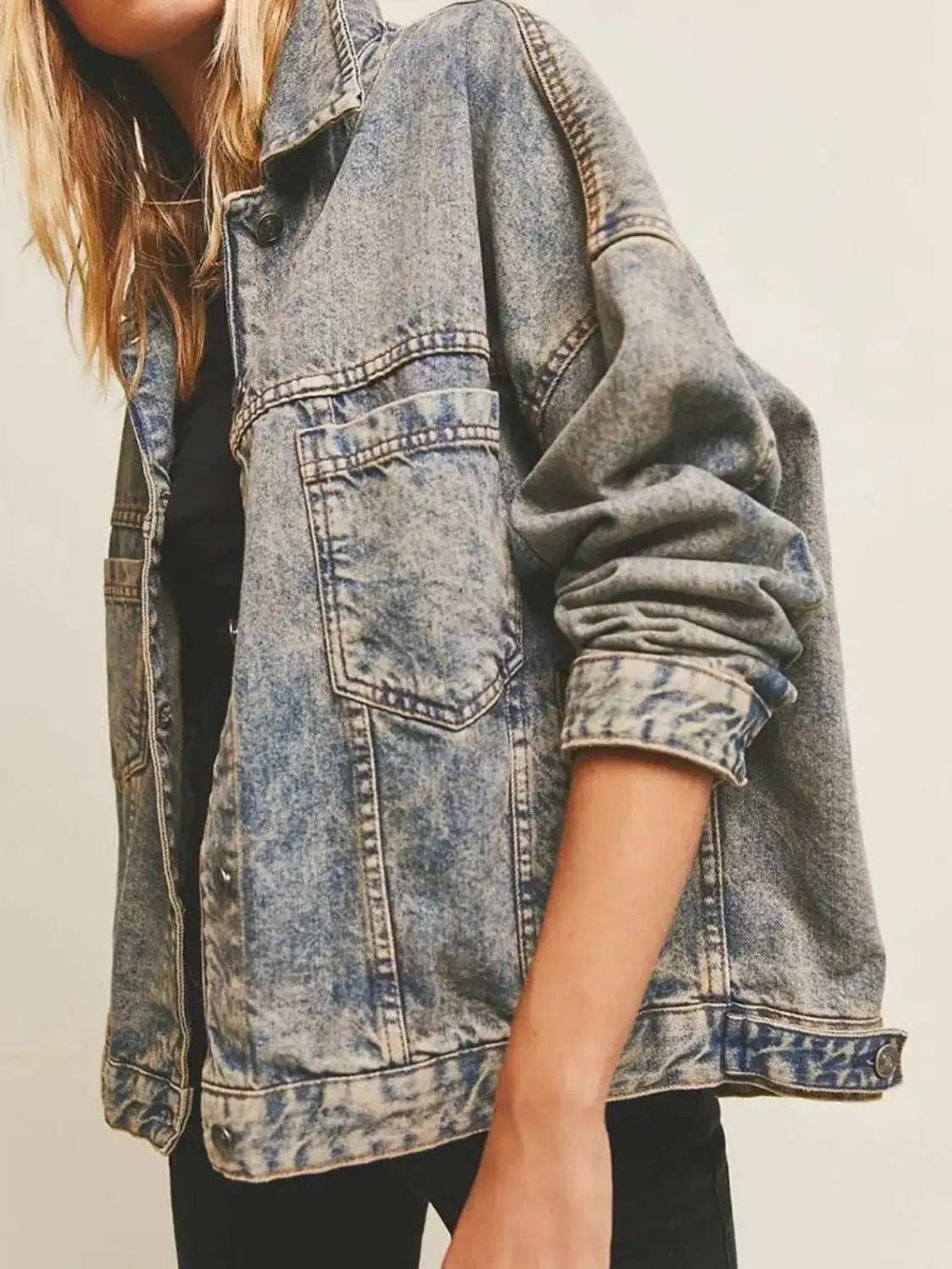 Pocketed Button Up Denim Jacket - Trendsi - Flyclothing LLC