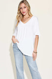 Basic Bae Full Size Bamboo V-Neck Drop Shoulder T-Shirt - Trendsi - Flyclothing LLC