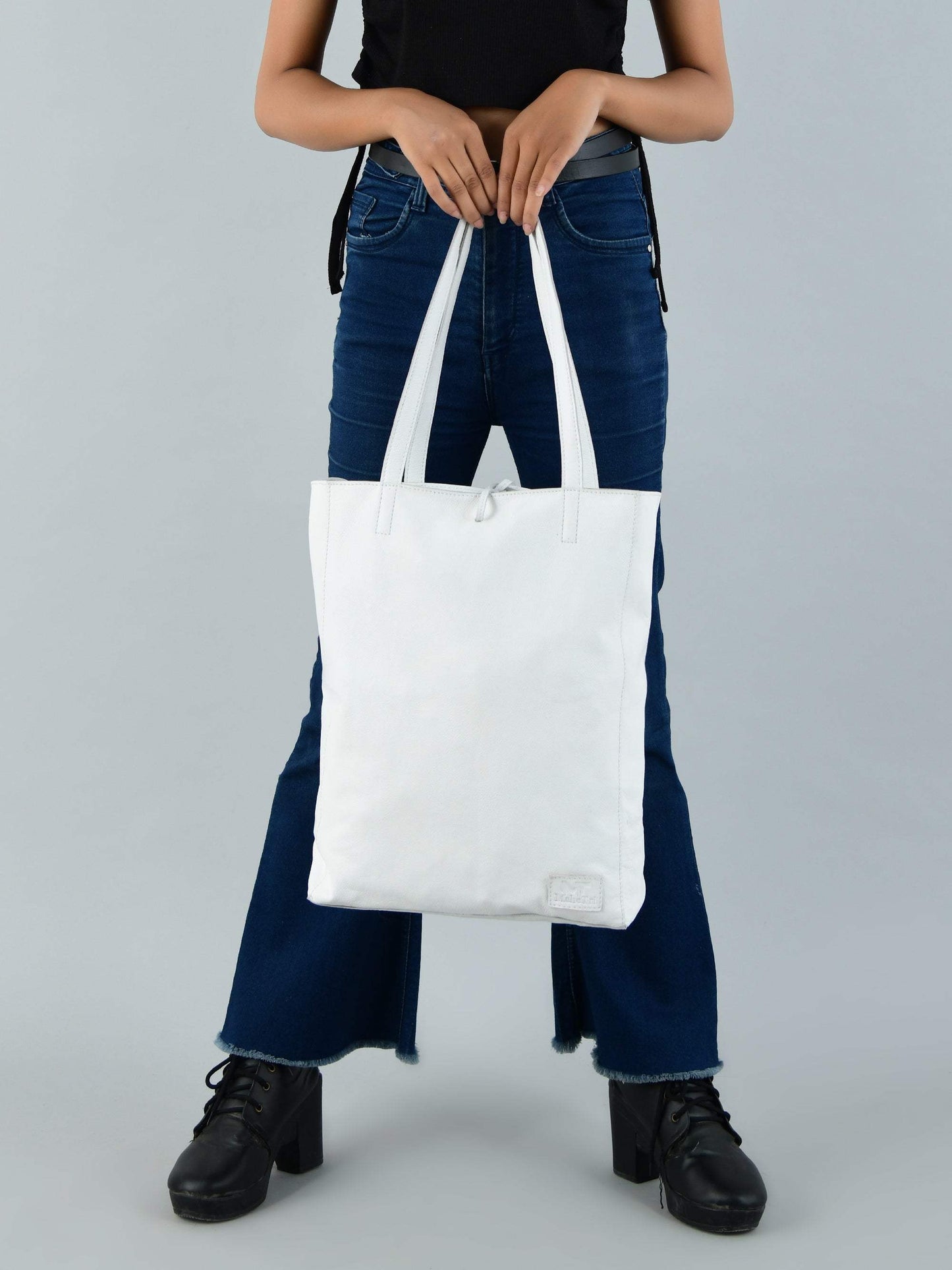White Leather Shoulder Tote Bag - Classy Leather Bags - Flyclothing LLC
