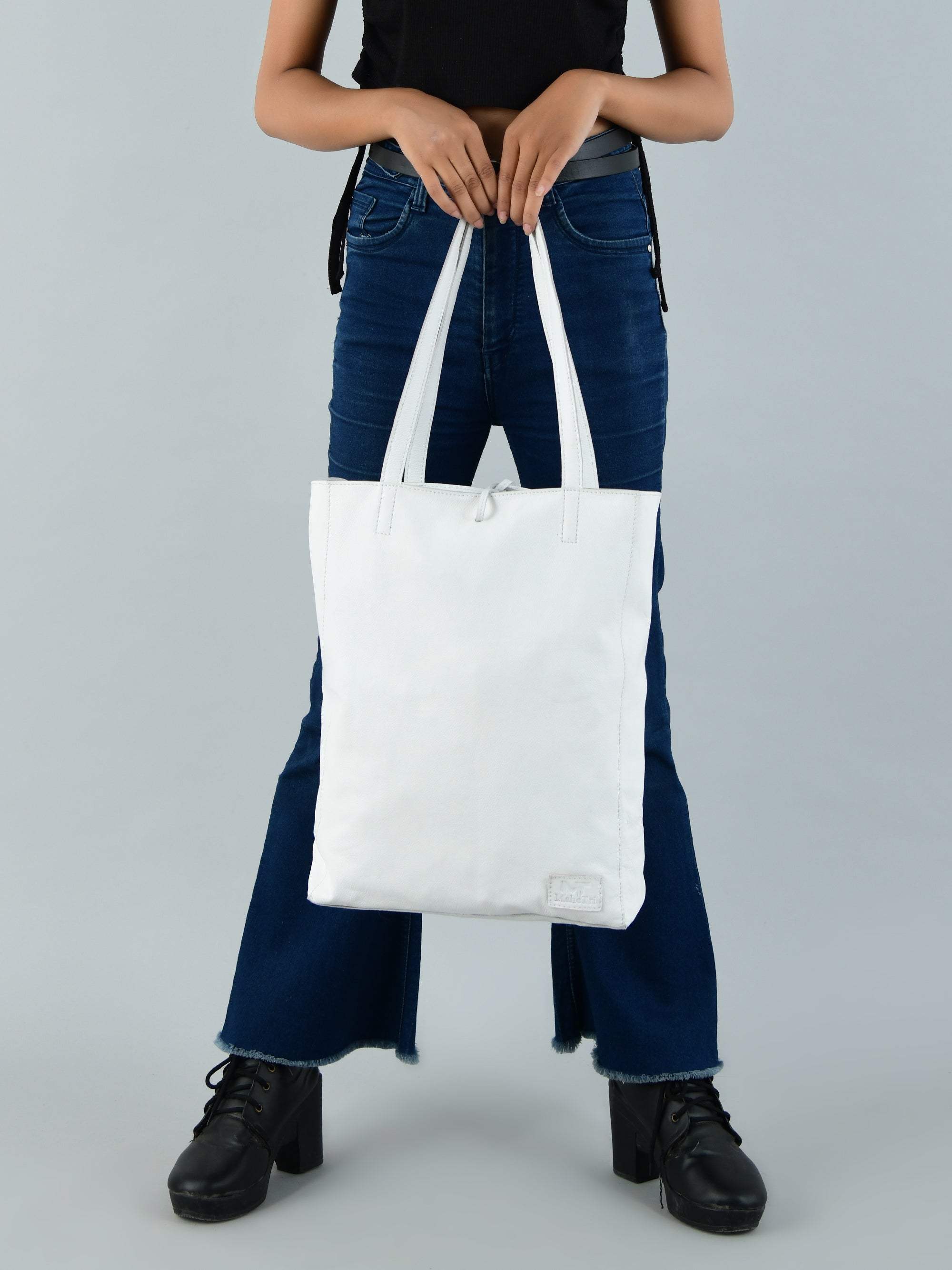 White Leather Shoulder Tote Bag - Classy Leather Bags - Flyclothing LLC