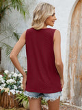 Eyelet Cutout Round Neck Tank - Trendsi - Flyclothing LLC