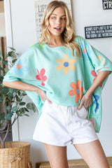 HOPELY Floral Waffle Oversize T-Shirt - Trendsi