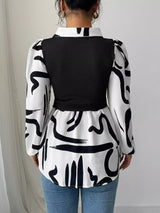 Abstract Print Long Sleeve Blouse - Trendsi - Flyclothing LLC