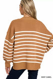 Zenana Exposed Seam Striped Oversized Sweater - Trendsi - Flyclothing LLC