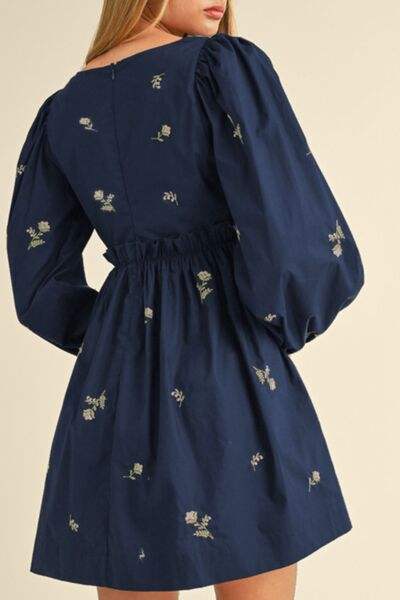 Floral Square Neck Balloon Sleeve Mini Dress - Trendsi - Flyclothing LLC