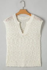 Notched Cap Sleeve Knit Top - Trendsi - Flyclothing LLC
