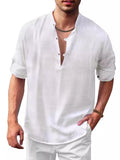 Men's Full Size Half Button Long Sleeve Shirt Plus Size - Trendsi