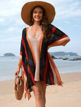 Openwork Color Block Plunge Cover-Up - Trendsi - Flyclothing LLC