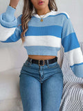Color Block Round Neck Cropped Sweater - Trendsi - Flyclothing LLC