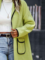 Full Size Contrast Trim Long Sleeve Coat with Pockets - Trendsi - Flyclothing LLC