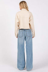 bytos Button Down Cropped Denim Jacket with Patch Pockets - Trendsi - Flyclothing LLC