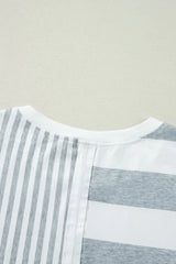 Stripe Mixed Short Sleeve Shift Mini Tee Dress - Trendsi - Flyclothing LLC