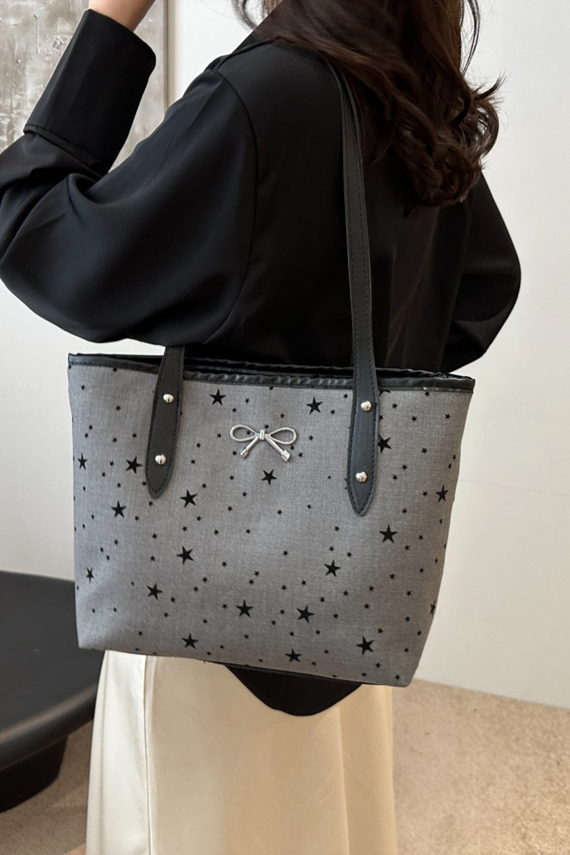 Bow Trim Polyester Tote Bag - Trendsi