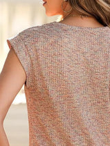 Heathered Round Neck Cap Sleeve T-Shirt - Trendsi - Flyclothing LLC