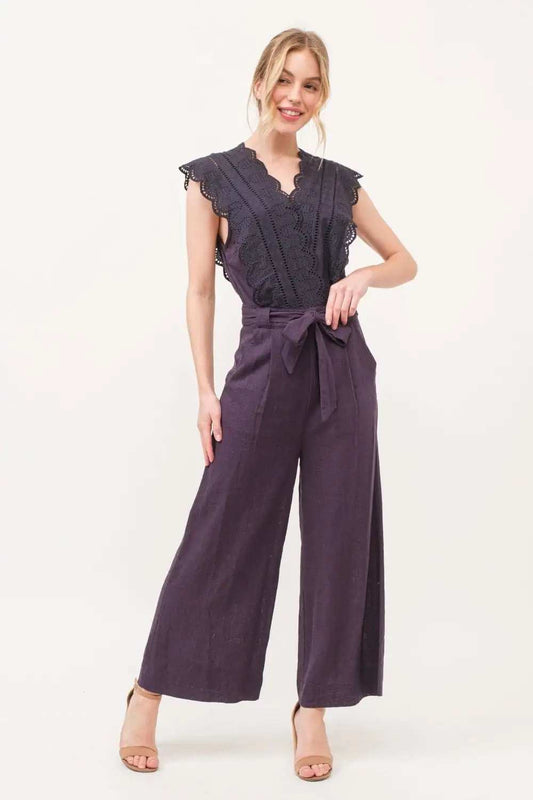 And The Why Laced Surplice Tie Waist Jumpsuit - Trendsi - Flyclothing LLC