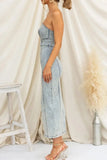 Slit Back Tube Denim Dress - Trendsi