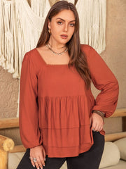 Plus Size Lace Detail Square Neck Long Sleeve Blouse - Trendsi