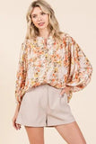 Mittoshop Flower Print Batwing Sleeve Button Down Blouse - Trendsi