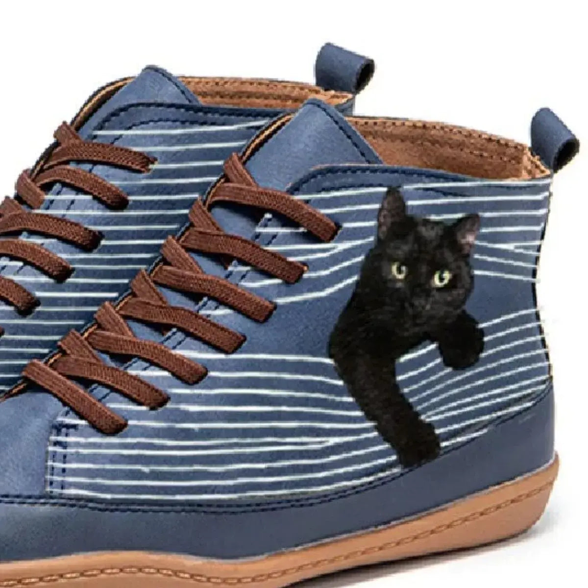 Cat Print Striped Ankle Sneakers - Trendsi - Flyclothing LLC